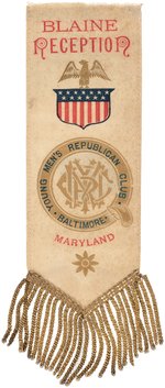 "BLAINE RECEPTION YOUNG MEN'S REPUBLICAN CLUB BALTIMORE" RIBBON.