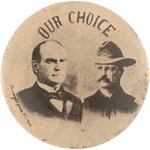 McKINLEY & ROOSEVELT "OUR CHOICE" ROUGH RIDER JUGATE BUTTON HAKE #288.