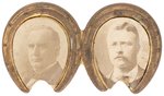 McKINLEY & ROOSEVELT APPLIED JUGATE PORTRAIT BRASS SHELL HORSESHOE BADGE.