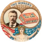 ROOSEVELT & "ZIG ZAG" CONFECTION "TWO WINNERS" ADVERTISING BUTTON CLICKER.