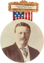 ROOSEVELT LARGE HAND TINTED REAL PHOTO BUTTON ON 1905 INAUGURAL BADGE.