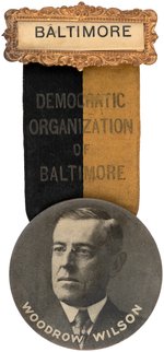 WILSON "DEMOCRATIC ORGANIZATION OF BALTIMORE" SCARCE RIBBON BADGE.