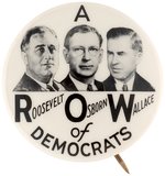 ROOSEVELT, OSBORNE & WALLACE "A ROW OF DEMOCRATS" ARIZONA TRIGATE COATTAIL BUTTON.