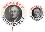 "RE-ELECT ROOSEVELT" PAIR OF UNCOMMON FDR PORTRAIT BUTTONS.