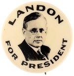 "LANDON FOR PRESIDENT" RARE REAL PHOTO PORTRAIT BUTTON.