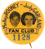 MICKEY ROONEY - JUDY GARLAND FAN CLUB C. 1939 SERIALLY NUMBERED BUTTON.