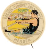 OUTSTANDING GRAPHIC BUTTON FOR 1916 DULUTH, MINNESOTA REGATTA CARNIVAL (FEATURED IN THE BUTTON POWER BOOK  ZINE).