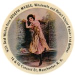 POCKET MIRROR FOR "JOSEPH MASSE WHOLESALE AND RETAIL LIQUOR DEALER AND BOTTLER/MANCHESTER, N.H."