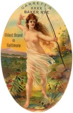 POCKET MIRROR SHOWING GODDESS OF HUNT W/AD FOR BALTIMORE'S GARRETT'S XXXX BAKER RYE.