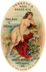 POCKET MIRROR SHOWING OUTDOORS NUDE FOR BALTIMORE'S "GARRETT'S XXXX BAKER RYE.