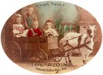 POCKET MIRROR W/SUPERB TINTED REAL PHOTO OF CHILDREN AND GOAT PULLED WAGON.