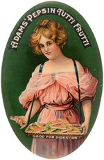 POCKET MIRROR W/SUPERB COLOR DEPICTION OF YOUNG WOMAN SELLING ADAMS' PEPSIN TUTTI FRUTTI (GUM).