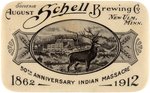 POCKET MIRROR FROM SCHELL BREWING NEW ULM, MN W/REFERENCE TO 1862 INDIAN ATTACKS ON THE TOWN.