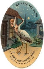 POCKET MIRROR W/NIGHT SCENE OF STORK DELIVERING BABY PROMOTING LOS ANGELES NURSES' AGENCY.