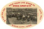 POCKET MIRROR FOR  1907 LIVE STOCK CO. IN SIOUX CITY, IOWA WITH MANY EMPLOYEES ON CATTLE PEN FENCE.