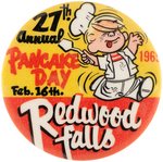 DENNIS THE MENACE 1965 RARE SINGLE DAY BUTTON FOR PANCAKE DAY IN REDWOOD FALLS, MN.