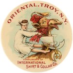 POCKET MIRROR FROM INTL. SHIRT & COLLAR CO. W/BLINDFOLDED SHRINE INITIATE RIDING FEZ WEARING CAMEL.