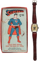 NEW HAVEN SUPERMAN 1940 WATCH W/BOX BOTTOM AND INSERT.