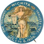 WICHITA HARVEST GODDESS ANNOUNCES 1900 CARNIVAL AND FALL FESTIVAL SUPERB AND RARE BUTTON.