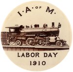 SUPERB REAL PHOTO BUTTON OF LOCOMOTIVE FOR MACHINISTS UNION LABOR DAY CELEBRATION 1910.