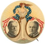 TAFT & SHERMAN 1.75" STANDING LADY LIBERTY JUGATE BUTTON UNLISTED IN HAKE.