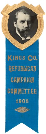 HUGHES "KING CO. REPUBLICAN CAMPAIGN COMMITTEE 1908" NEW YORK RIBBON BADGE.