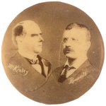 McKINLEY & ROOSEVELT UNUSUAL SEPIA TONED REAL PHOTO JUGATE BUTTON.