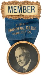 "FIRST HARDING CLUB HAMILTON CO." REAL PHOTO RIBBON BADGE.