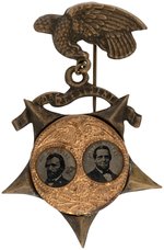 GRANT & COLFAX FERROTYPE JUGATE IN ORNATE FIVE POINTED STAR BRASS SHELL BADGE.