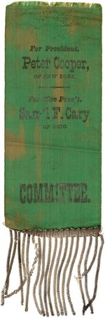 COOPER & CARY RARE 1876 GREENBACK PARTY "COMMITTEE" RIBBON.