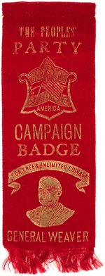 "GENERAL WEAVER" 1892 "THE PEOPLE'S PARTY" PORTRAIT RIBBON.