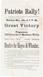 "BONFIRE FOR HAYES & WHEELER!" 1876 "PATRIOTS RALLY!" HANDBILL.