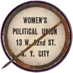 RARE "WOMEN'S POLITICAL UNION" SUFFRAGE CLARION TRUMPETER BUTTON.