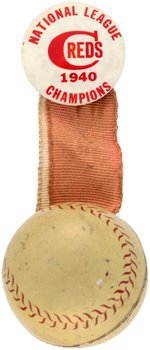 1940 CINCINNATI REDS "NATIONAL LEAGUE CHAMPIONS: BUTTON WITH ATTACHMENTS.