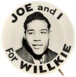 "JOE AND I FOR WILLKIE" REAL PHOTO BOXER JOE LOUIS BUTTON HAKE #2033.