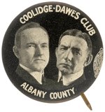 "COOLIDGE DAWES CLUB ALBANY COUNTY" JUGATE BUTTON HAKE #3.