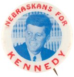 "NEBRASKANS FOR KENNEDY" 1960 PORTRAIT BUTTON UNLISTED IN HAKE.