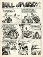 DRAG CARTOONS #42 "THE ADVENTURES OF BULL O'FUZZ" ONE PAGE STORY ORIGINAL ART BY GILBERT SHELTON.