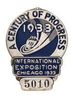 "CENTURY OF PROGRESS 1933" EMPLOYEE BADGE.