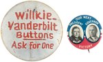 UNIQUE "WILLKIE VANDERBILT BUTTONS ASK FOR ONE" BUTTON AND MATCHING COATTAIL JUGATE.