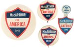 "MacARTHUR FOR AMERICA 1948" PRESIDENTIAL HOPEFUL BUTTONS AND TAB.