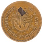 "SOUVENIR HAYMARKET MASSACRE CHICAGO" RARE LABOR TOKEN WITH PIECE OF THE BOMB.