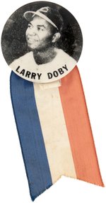 1950s LARRY DOBY (HOF) PM10 STADIUM BUTTON WITH RIBBON.