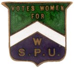 SUFFRAGE WOMEN'S SOCIAL AND POLITICAL UNION "VOTES FOR WOMEN" ENAMEL BADGE.