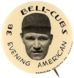 1930 CHICAGO CUBS LES BELL BUTTON FROM CHICAGO "EVENING AMERICAN" NEWSPAPER ISSUED SET.