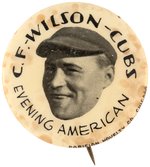 1930 CHICAGO CUBS HACK WILSON (HOF) BUTTON FROM CHICAGO "EVENING AMERICAN" NEWSPAPER ISSUED SET.