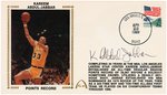 1989 KAREEM ABDUL-JABBAR (HOF) SIGNED FIRST DAY COVER WITH SILK CACHE "POINTS RECORD."