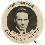 "JACOB PANKEN FOR MAYOR SOCIALIST PARTY" NEW YORK CITY 1921 REAL PHOTO BUTTON.