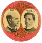 DEBS & HARRIMAN 1900 SOCIALIST PARTY GOLD FILIGREE JUGATE BUTTON.