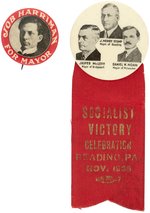 SOCIALIST PARTY PAIR OF LOCALS "HARRIMAN FOR MAYOR" AND TRIGATE BUTTON.